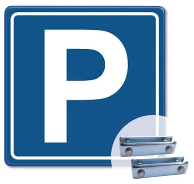 Verkeersbord Parkeren - E04 - Weerbestendig Aluminium - 40x40 cm - Bevestiging: Met hekbeugels (voor spijlen- of gaashek)