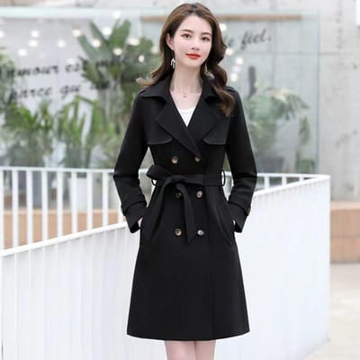 Dames Middellange Trenchcoat Vrouwelijk Lente en Herfst Koreaanse Stijl Dubbelrijgsluiting Slim Fit Overjas voor Dames S