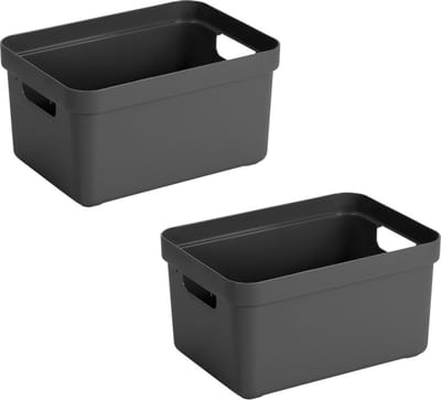 Sunware Opbergbox Sigma - Voordeelset van 6x stuks - kunststof - antraciet - 13 liter - Opbergbakken/opbergers - 35 x 25 x 18 cm