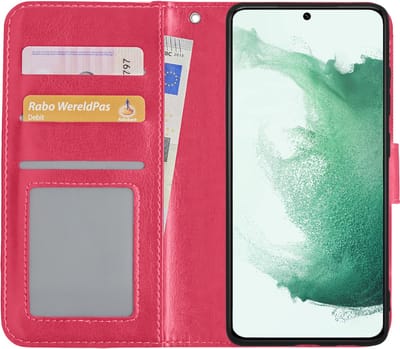 Hoesje Met Pasjeshouder - Geschikt voor Samsung Galaxy S22 Plus - Luxe Bookcase Portemonee - Flip Case - Kunstleer Book Case - Flipcase - Book Cover - Walletcase - Portemonneehoes - Donkerroze