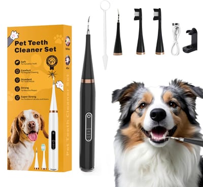 Tandenborstel hond-tandverzorging hond-Elektrische tandenborstel voor honden-Hondentandenborstelset met LED-lampje - 5 instelbare standen en 4 reinigingskoppen, tandplakverwijderaar voor honden en katten