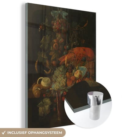 ® Glasschilderij 120x160 cm - Schilderij acrylglas - Stilleven met vruchten en een kreeft - Schilderij van Jan Davidsz. de Heem - Foto op glas - Muurdecoratie woonkamer - Wanddecoratie slaapkamer - Schilderijen