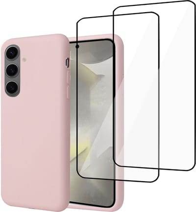 Geschikt voor Samsung Galaxy S24 - Hoesje + 2x Screenprotector – Full Cover Gehard Glas – Suède Back Cover Case Rose