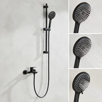 Auralum Max Badkraan - 15 cm - Waterbesparend - Inclusief Doucheset - 3 Standen Handdouche - met 70 cm verstelbare Glijstang - Complete Regendouche - Zwart