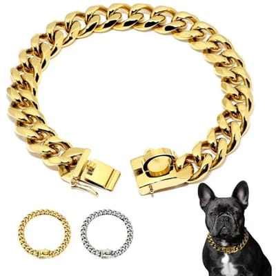 Roestvrij Stalen Huisdierenhalsband Met Zijring Veiligheidsring Gouden Hondenkettingsieraad Decoratieve Hondenhalsband 10inch(25cm) goud