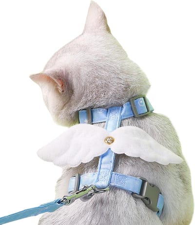 VHV-Kattenharnas met Lijn - Engelen vleugels - Verstelbaar en Anti-ontsnapping - Soft Comfort Hondentuigje voor Kitten en Puppy - Blauw
