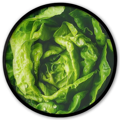 Poster in lijst Rond - Fotolijst 40x40 cm - Posters - Groente - Sla - Groen - Ronde posterlijst zwart - Decoratie - Wanddecoratie woonkamer - Muurdecoratie slaapkamer