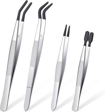 Pincetten Set - Gecoate Tips - Precisie Werk - Rubberen Grip - 4 Stuks - Zilver