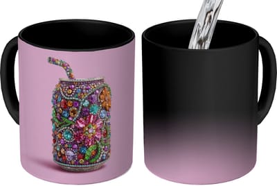 Magische Mok - Foto op Warmte Mokken - Koffiemok - Frisdrankblikje - Bloemenpatroon - Edelstenen - Kleurrijk - Magic Mok - Beker - 350 ML - Theemok