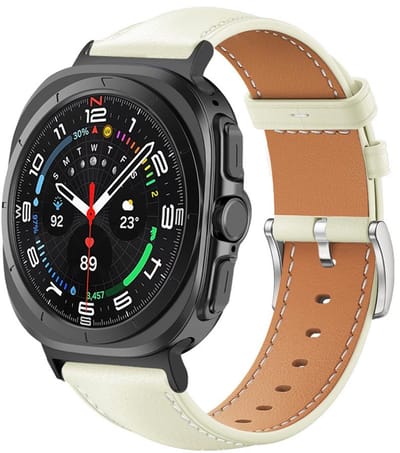 Leren bandje - geschikt voor Samsung Galaxy Watch Ultra (47mm) / Ultra 2025 (47mm) - band van leer rvs gesp - beige