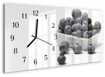 Tulup Wandklok - Bessen Glazen Klok Met Print - 60x30 cm - Wit Moderne Glazen Wandklok - Zwarte Handen - Rechthoekige Wandklok - Decoratieve Glazen Klok - Glazen Wandklok Design