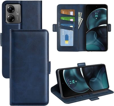 MobyDefend Hoesje - Geschikt voor Motorola Moto G14 - Luxe Wallet Book Case (Sluiting Zijkant) - Blauw