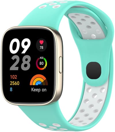 By Qubix - Siliconen sportband - Turquoise met wit - Geschikt voor Xiaomi Redmi Watch 3