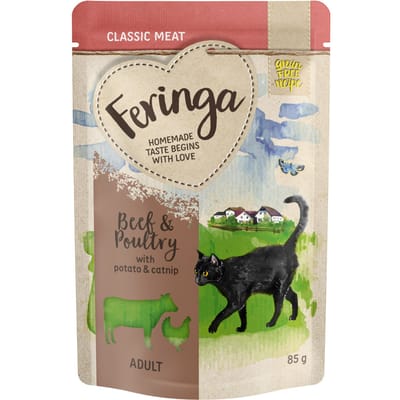 12x85g Maaltijdzakjes Rundvlees & Gevogelte met Aardappel Feringa Kattenvoer