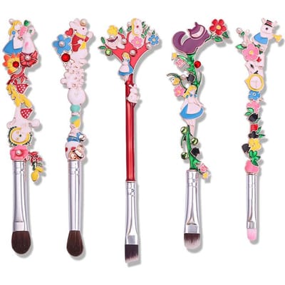 Luxe 5 STUKS/SET Make-up Kwasten Collectie Alice in Wonderland Bos Tuin Plant Cosmetisch Pro Basis Make-up Kwasten Tool Pakket gray