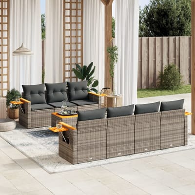 vidaXL - 8-delige - Loungeset - met - kussens - poly - rattan - grijs