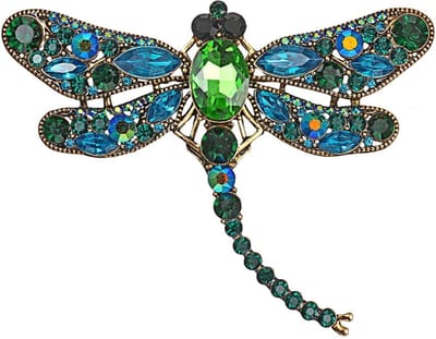 Fako Bijoux® - Broche - Libelle - XXL - 94x67mm - Groen/Blauw