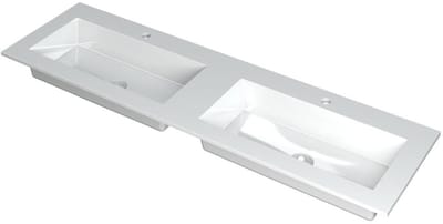 INK Kraft Wastafel Dubbele Bak met 2 Kraangaten - 1600x450x10 mm - Glans Wit