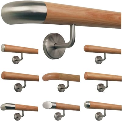 Larikshout Trapleuning met RVS Houder - Schuin 170 cm met 3 Houders