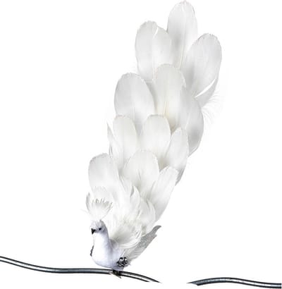 Goodwill Kerstbal-Pauw op klip Wit 31 cm