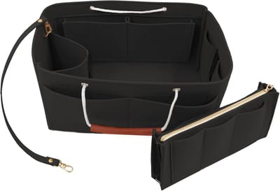 Famanu – Vilten portemonnee organizer insert voor handtassen - tasorganizer met meerdere vakken - afneembaar etui en sleutelhanger - geschikt voor tote bags - zwart - maat M