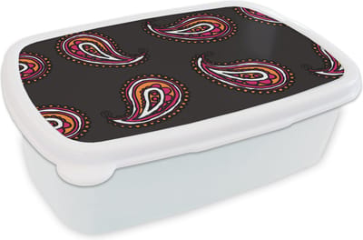 Broodtrommel Wit - Lunchbox - Brooddoos - Retro - Bandana - Patroon - 18x12x6 cm - Volwassenen