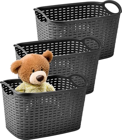 Plasticforte opbergmandje/kastmandje - 3x - 6,4 liter - zwart - kunststof - 19 x 29 x 18 cm