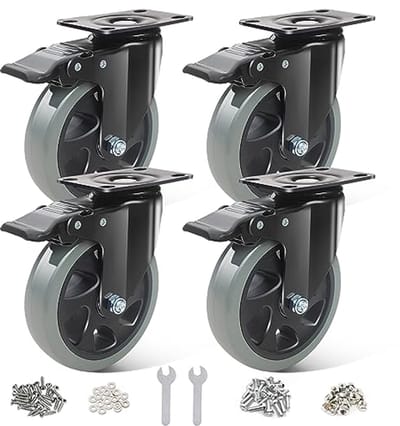 Zware Zwenkwielen 125 mm met Remmen - Set van 4 - Tot 600 kg - Multifunctionele Meubelwielen voor Binnen en Buiten