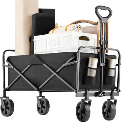 50L Tuinwagen - Voor Camping, Strand & Outdoor - Lichtgewicht Draagbare Trolley - Opvouwbare Utility Cart - zwart