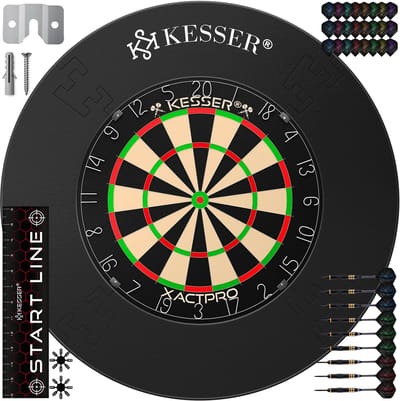 KESSER® Dartbord Sisal met Surround Ring Zwart - 38-delige Dart Set inclusief 9x Dartpijlen en 21x Dartflights + Accessoires