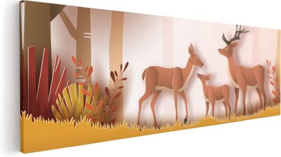 Artaza Canvas Schilderij Herfst Bos - 60x20 cm - Wanddecoratie Hert - Muurdecoratie Boom - Kamer Accessoires