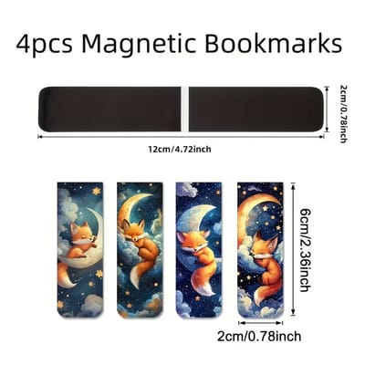 Magnetische Boekenleggers Set (4 Stuks) – Vos & Maan Design – Opvouwbare Pagina Clips – Waterdicht & Duurzaam – Cadeau voor Boekenliefhebbers