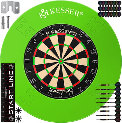 KESSER® Dartbord Sisal met Surround Ring Groen - 38-delige Dart Set inclusief 9x Dartpijlen en 21x Dartflights + Accessoires