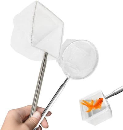 Dailygoods - Set van 2 aquariumschepnet met telescopische handgreep van roestvrij staal, 22-41 cm, fijnmazig nylon net, voor het reinigen en overbrengen van vissen