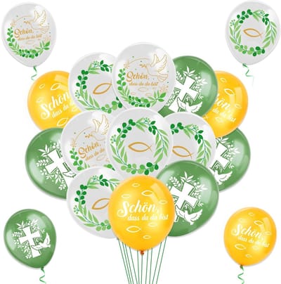Dailygoods- Communieballonnen 24 Stuks - Eucalyptus-Design - Feestdecoratie - Eerste Communie - Doop - Hoogwaardig Latex - Feestballonnen
