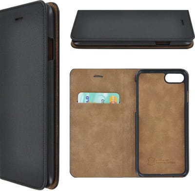 Geschikt voor Iphone SE 2020 Hoesje – Wallet Bookcase - iPhone 7 / iPhone 8 - Book Case Echt Leer Ultra Dun Zwart