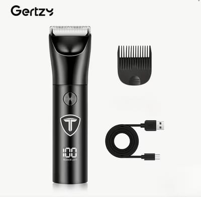 Gertzy Tondeuse - Digitale Clipper - 3 Ingebouwde modi's/standen - Verchroomd Metaal Behuizing - Usb Oplaadbare Trimmer voor Gezichtshaar, Hoofdhaar en Lichaamshaar - Batterij Indicator - Perfecte Lichaamshaar Verzorging - Kleur: Zwart -