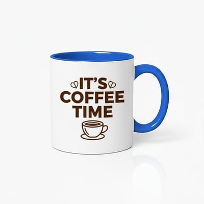 IT'S COFFEE TIME Mok | Blauw & Wit Koffie Beker | Uniek Cadeau voor Koffieliefhebbers | Keramische Mok met Tekst