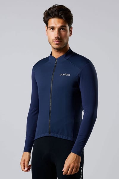 Acelera Intermediate Fleece Winter Jacket Navy Blue - Thermo - Fietsjack - Wielrenjack - Fietsjas - Heren -Fietsshirt Lange Mouwen- Maat XL
