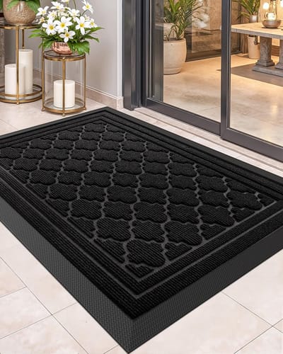 Antislip Deurmat Buitendeurmat Weerbestendig, Wasbare Vuilvangmat 43.5x75cm, Robuuste Buitendeurmat Voor Voordeur - Zwart