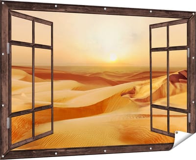 Gards Tuinposter Doorkijk Woestijn bij Zonsondergang in de Sahara - 180x120 cm - Tuindoek - Tuindecoratie - Wanddecoratie buiten - Tuinschilderij