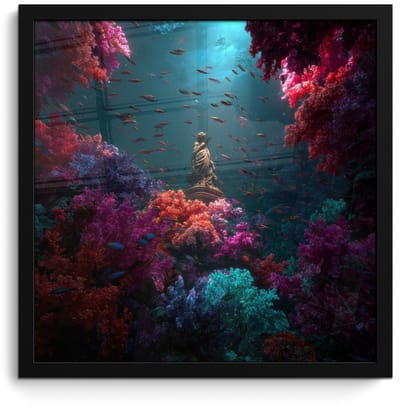 Poster in lijst - Fotolijst 40x40 cm - Posters - Standbeeld - Zeebodem - Koraal - Kleurrijk - Posterlijst zwart - Decoratie - Wanddecoratie woonkamer - Muurdecoratie slaapkamer