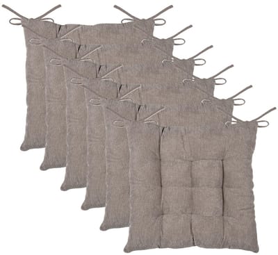 Stof Textile stoelkussen Dandy - 6x - beige - 38 x 38 x 5 cm - touwtjes sluiting - zitkussens - binnen/buiten