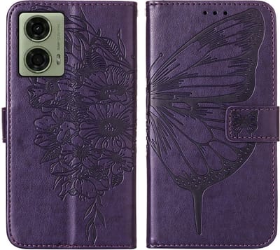 Coverup Hoesje - Geschikt voor Motorola Moto G04(s) / G24 (Power) / E14 Hoesje - Coverup Vlinder Book Case - Donkerpaars