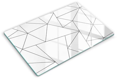 Wallfluent Spatscherm Keuken - Wit Hittebestendig Glas Keuken - 80x52 cm - Witte Driehoeken Keuken Achterwand Bescherming - Abstractie Rechthoekig Spatscherm Keuken