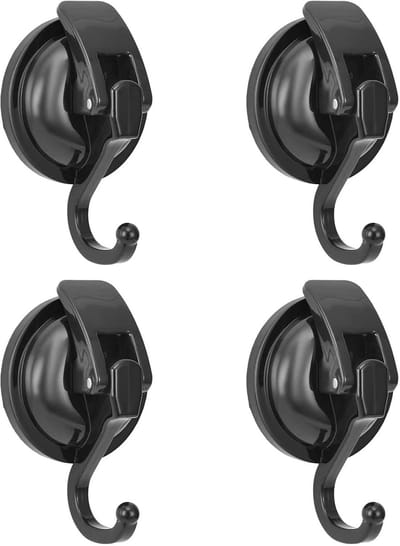 Extra sterke zuignaphaakjes — Haken voor kransen (badkamer/douche) (Zwart, 4-pack)