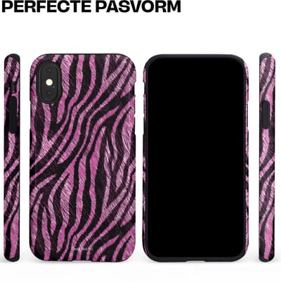 Casetastic hoesje geschikt voor Apple iPhone X / Apple iPhone XS - Dubbellaagse bescherming - Roze Paarse Zebraprint - Fashion Case - Zwart Lila