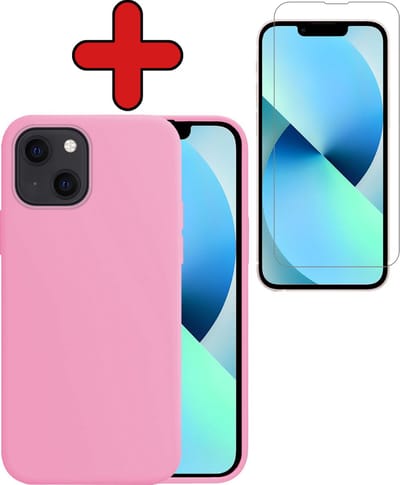 Hoesje - Met Screenprotector - Geschikt voor Apple iPhone 14 - Sterk & Shockproof - Telefoon Hoes - Back Cover - Siliconen Case - Telefoonhoes - Lichtroze