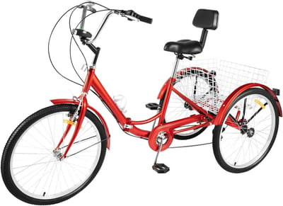 Driewieler voor volwassenen - Stadsfiets vouwfiets - Boodschappen doen - 7 versnellingen - 24 inch - Rood