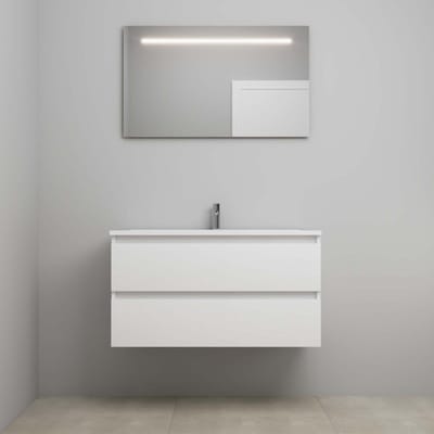 On-Line Badkamermeubelset - 100 cm - Voorgemonteerd - Acryl Wastafel - 1 Kraangat - Spiegel met LED-Verlichting - Hoogglans Wit